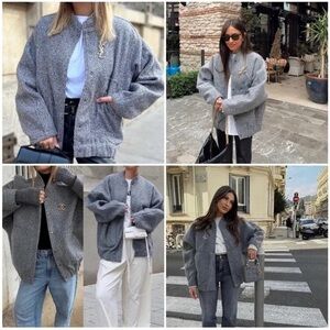 Zara oversized boucle bomber jacket